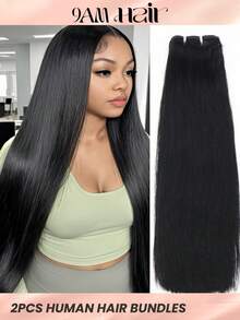 2 Bundles Straight Human Hair Bundles Human Hair Brazilian Unprocessed Bundles Weft Weave Bundles Human Hair Extensions For Women Natural Color - Natural Black - View 1