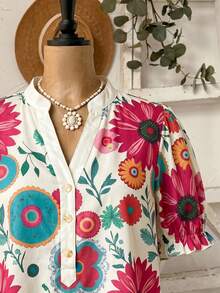 Rusticease Women's Casual Floral Print Shirt,Summer Top - Apricot - View 5