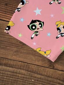 THE POWERPUFF GIRLS X SHEIN Bộ đồ thường ngày thoải mái cho bé gái tuổi teen, gồm áo thun và quần short in chữ hoạt hình ngộ nghĩnh, thích hợp đi làm, mùa hè. - trắng - Xem 3