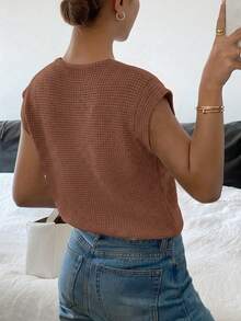 Siren Gaze Casual Solid Color Round Neck T-Shirt, Versatile For Summer,Summer Top - Chocolate Brown - View 2