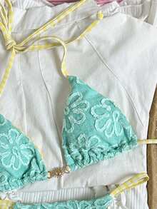 Swim Mod Bikini Segitiga Dua Potong Tanpa Punggung Leher V Bolak-balik Motif Bunga Matahari Hijau Mint & Manis untuk Wanita, Cocok untuk Musim Panas, Pesta Pantai, dan Liburan. - Cadet Blue - View 5