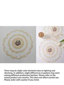 1 pieza/4 piezas Tapete de mesa de poliéster, decoración bordada para mesa de comedor, aislamiento térmico, anti-arañazos, anti-polvo, adecuado para bodas, fiestas, regalos, cumpleaños, Navidad - Beis - Ver 14