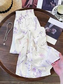 DreamSkyne Quần nữ cỡ lớn kiểu Pháp họa tiết hoa nhí, phong cách thường ngày, đa năng. - trắng - Xem 4