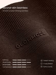 GLOWMODE 超细柔软无缝无汗弹力修身长袖开衫，饰有品牌标志袖口，适合瑜伽、普拉提、健身房训练、日常运动穿着 - 棕色 - 查看 4