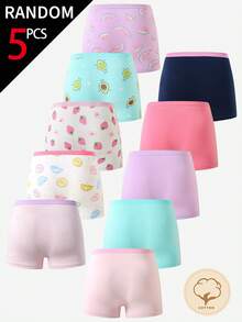 SHEIN 5条/包 女童柠檬、牛油果、草莓、甜甜圈印花可爱舒适纯棉内裤 - 彩色 - 查看 2