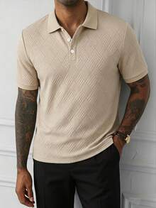 Manfinity Mode Men's Plain Color Textured Polo Shirt, Casual & Fashionable For Everyday Wear, Formal, Ceremony - Apricot - View 3