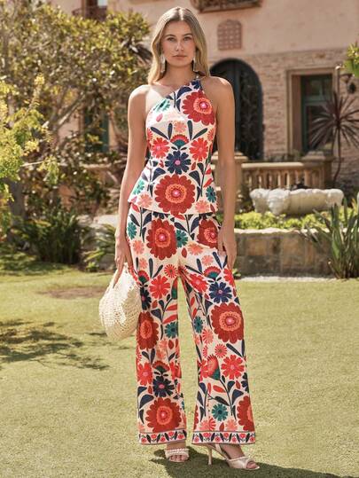 Amorya Women's New Elegant Off-Shoulder Top & Wide Leg Pants 2 Pieces Vacation Set, Summer