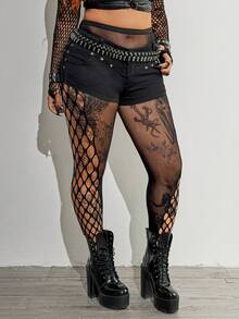 Whyspr Plus Size Women's Sexy Sheer Elastic Mesh Splice Leggings - Black - View 4