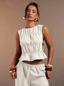 Hauture Women's Sexy Casual Sleeveless Tank Top With Side Cut Out Beaded Detail - White - View 5