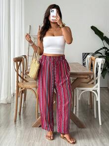 SHEIN VCAY 100%纯棉加大码女式纯色高腰单排扣优雅A字中长裙 - 彩色 - 查看 6