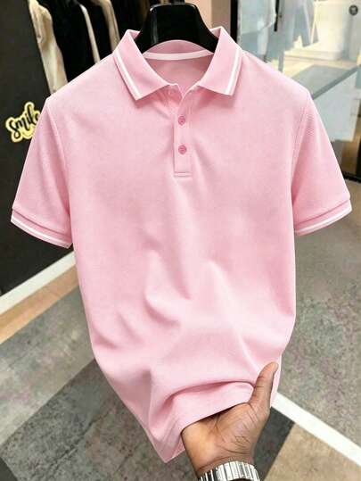 Manfinity Homme Nueva camisa polo de manga corta de primavera/verano para hombres de talla grande, de tela suave y cómoda, con diseño deportivo casual elegante, adecuada para golf y uso informal, puede usarse como regalo de cumpleaños para hombres, ropa de golf | Polo deportivo