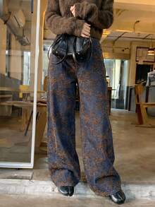 DAZY Quần jeans nữ in họa tiết hoa, phong cách nữ tính, đường phố, thời trang Hàn Quốc. - Màu xanh lam - Xem 6