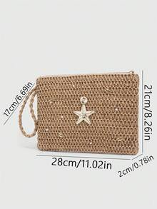 SHECARRY 1Pc Bohemian Vacation Style Corn Husk Woven Clutch, Rhinestone ,Starfish, Coconut Tree Decor, Women's Evening Bag,Spring Summer Resort Woven Clutch, Starfish & Pearl & Shell Decor, Corn Husk Handbag For Women - Multicolor F - View 2