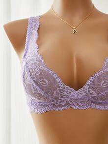 Esselle Floral Lace Bra & Panty Lingerie Set - Mauve Purple - View 3
