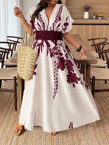 Weeklong Plus Size Plant Print Casual Summer Dress - Multicolor - View 1