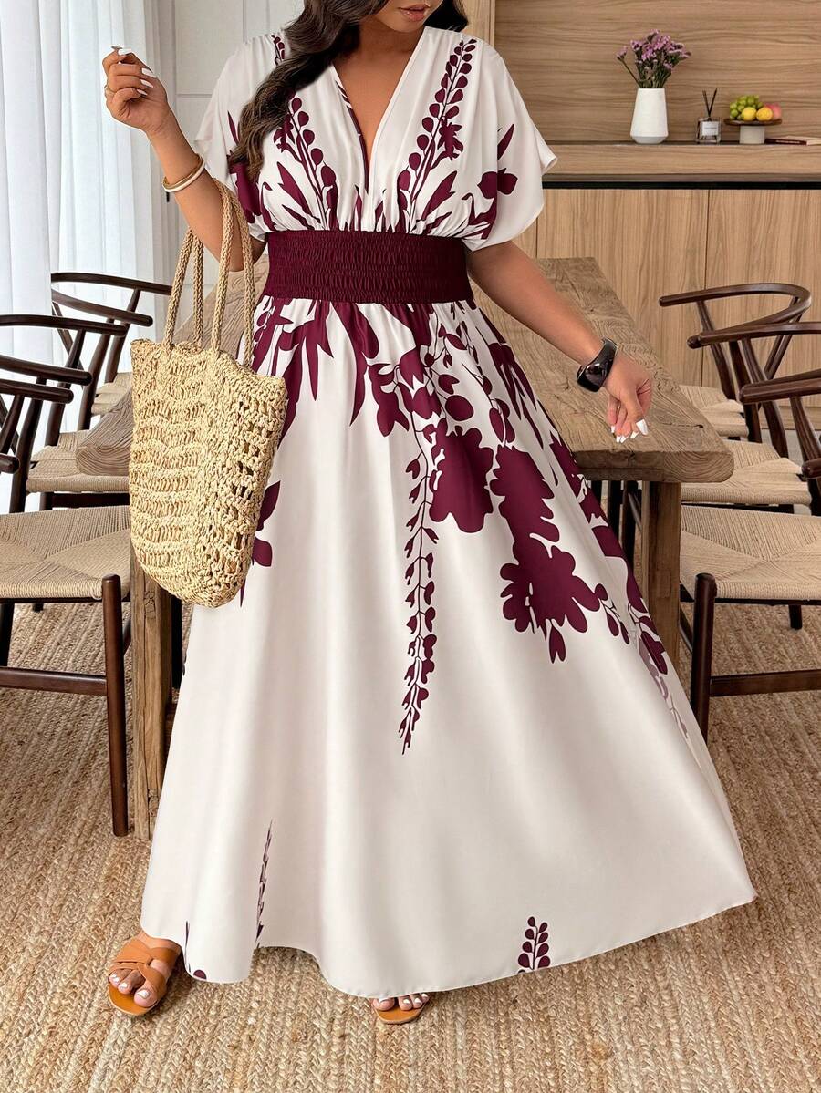 Weeklong Plus Size Plant Print Casual Summer Dress - Multicolor - View 1