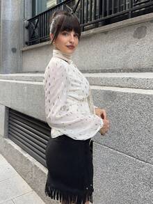 Marta Soriano 高腰 A 字形仿麂皮流苏下摆半身裙 - 黑色 - 查看 5
