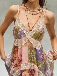 Bohemela Áo hai dây nữ kiểu dáng thường ngày, dệt ghép mảnh, viền ren, vạt áo bất đối xứng. - Nhiều màu - Xem 3