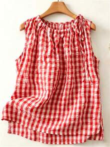 Linhara Spring/Summer New Vacation Casual Style Pattern Plus Size Women's Sleeveless Tank Top - Red - View 1