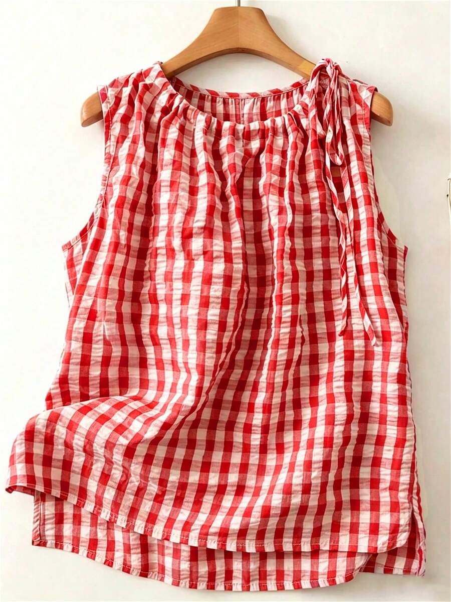 Linhara Spring/Summer New Vacation Casual Style Pattern Plus Size Women's Sleeveless Tank Top - Red - View 1