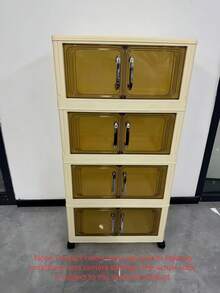 1pc 45/60cm Foldable Storage Cabinet, 1-5 Tier Double Door Storage Organizer, Thickened Plastic Wheeled Storage Cabinet, Living Room Toy & Snack Multi-Layer Cabinet, Clothes Storage Cabinet, Home Dust-Proof Shelving, Home Storage Rack, Storage Box, Plastic Container, Oil Can, Kitchen Storage Supplies, Cup Rack, 1 Oil Can, Spoon Rack, Kitchen Storage Rack - Multicolor - View 4