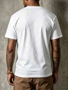 RHETRK Plus Size Men's Street Style Hip Hop Minimalist Handwritten Letter Print Loose Short Sleeve T-Shirt, Fashionable Choice For Summer - White - View 2