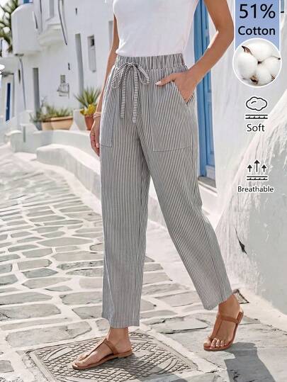 Faunlyn Calça feminina casual listrada