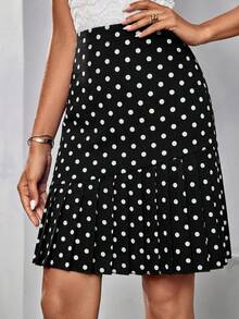 Editum Women's Elegant High Waist Knitted Elastic Black And White Polka Dot Pleated Skirt,Summer 70s Country Style Mini Skirt For Work Office Wear Outfit - Black and White - View 3