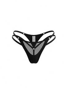 AltBold Women's Solid Color Mesh Patchwork Casual Everyday Briefs Black Summer - Black - View 1