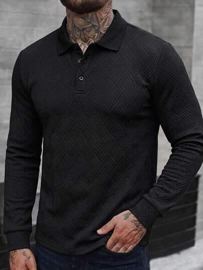 Manfinity Mode Camisa polo de manga larga de unicolor para hombres, casual y de moda para uso diario, para el otoño