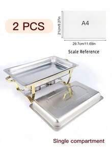 Set Peralatan Makan Hot Pot Ukuran Penuh 8 Quart 1-2-4 Buah, Perlengkapan Penyajian Makanan Stainless Steel dengan Tutup, Baki Makanan, Baki Air, dan Rak Bahan Bakar, Cocok untuk Restoran, Katering, Pesta, dan Pernikahan - Perak - View 14