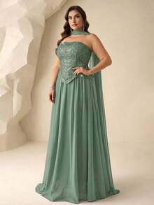 Coutiva Elegant Sequin Embellished Dress, High-End Formal Gown For Banquet And Party - Green - View 3