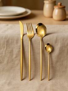 Juego de 12 piezas de utensilios de cocina de acero inoxidable, juego de vajilla para servir en buffet y fiestas - Dorado - Ver 2