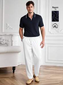 Core Aspect 男士短袖纹理面料拉链领 Polo 衫套装，适合居家、外出和办公穿着。男士棕色短裤套装，男士 Polo 短裤套装。 - 彩色 - 查看 1