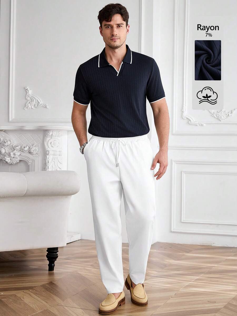 Core Aspect 男士短袖纹理面料拉链领 Polo 衫套装,适合居家、外出和办公穿着。男士棕色短裤套装,男士 Polo 短裤套装。 - 彩色 - 查看 1