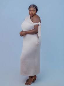 CurvyTilda Einfarbiges Kleid in Große Größen, Lässig & Urlaubsmode für den Alltag, Frühling/Sommer - Aprikosenfarben - Übersicht 3