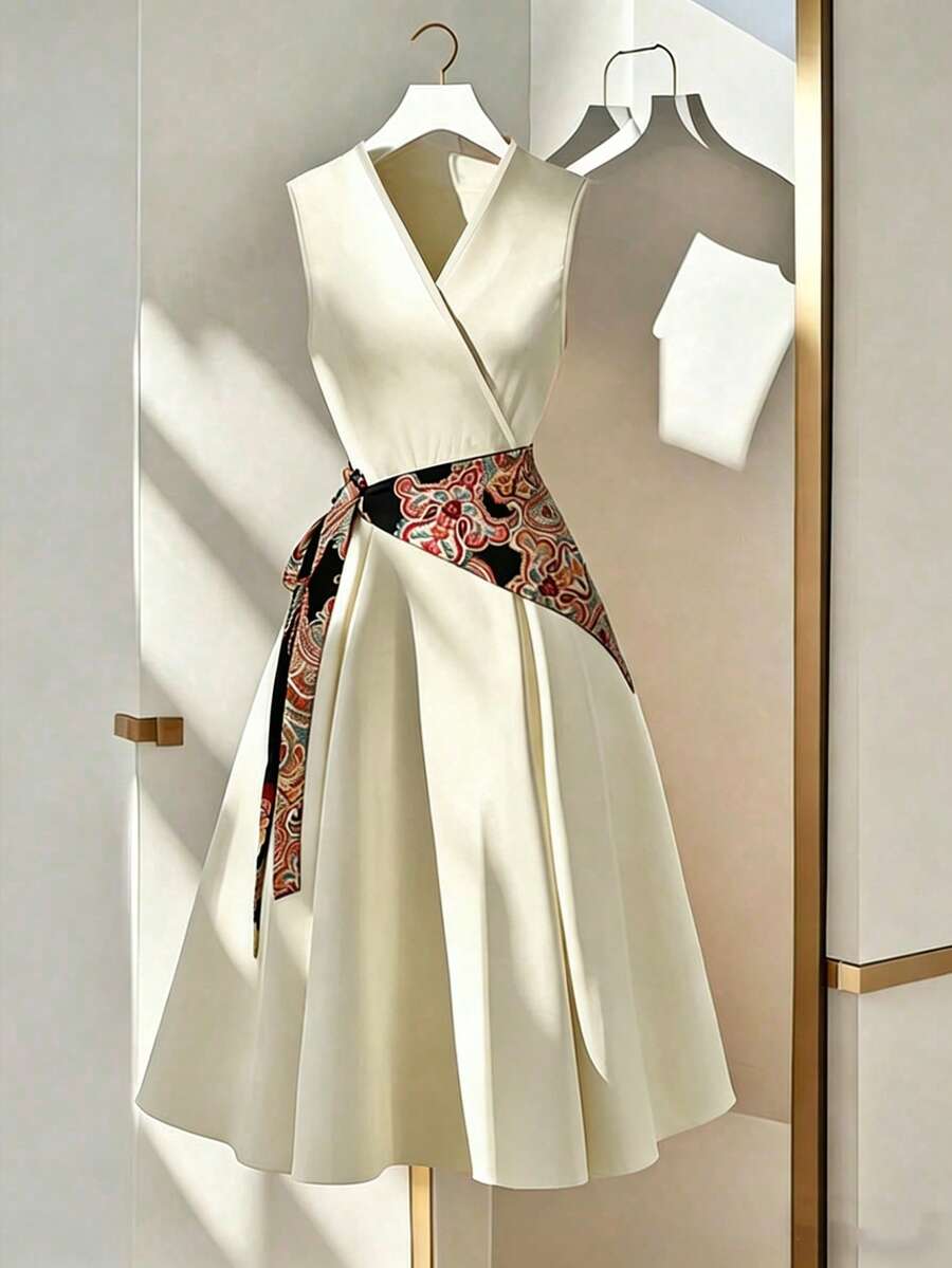 GlowEve Women's Sleeveless Midi Dress, Fashionable For Commuting In Summer - Apricot - View 1