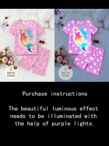 Set Piyama Pink Bergaya Lucu & Menawan dengan Bahan Elastis Rajut, Lembut dan Nyaman, Leher Bulat, Lengan Pendek & Celana Pendek, Pas di Badan, dan Bercahaya dalam Gelap - Berwarna merah muda - View 4