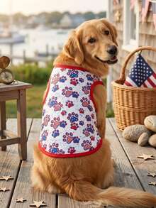 PETSIN Independence Day Vest With Dog Paw Print & Star-Stripe Pattern - Universal For Cats And Dogs - Multicolor - View 3