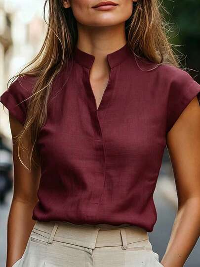 EMERY ROSE Camisa Casual Versátil de Uso Diário em Cor Sólida para Mulheres