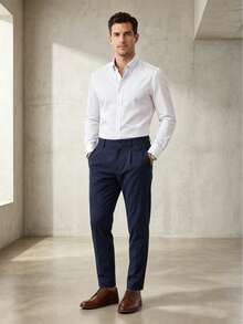 Manfinity Homme Men's Slim Fit Casual Business Pants - Navy Blue - View 6