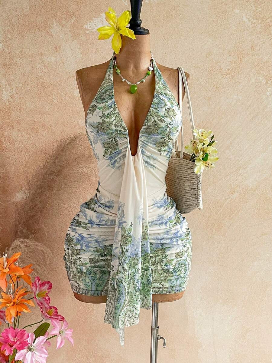 Soleia 女士碎花系带迷你连衣裙,时尚百搭,适合约会和派对 - 彩色 - 查看 1
