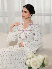 Yasmyna Vestido versátil de estilo árabe con bordado floral y patchwork para mujer - Multicolor - Ver 5