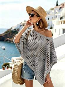 Selamara Women's Casual Asymmetric Hollow-Out Knit Top - Grey - View 6