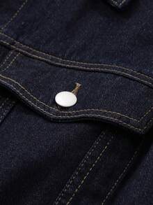 DAZY Women's Fashion Versatile Casual Button Decorated Cargo Pocket Denim Jacket Petite Back-To-School Everyday Navy Blue Autumn - Blue - View 3