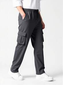 OTTIMOZO Loose Fit Men's Flap Pocket Drawstring Waist Pants - Dark Grey - View 7
