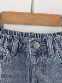 Young Boy Summer Casual Street Style Ripped Distressed Elastic Waist Light Blue Denim Shorts,Comfortable Cotton Fabric,Versatile For School & Daily - Medium Wash - View 9
