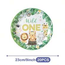 Platos, servilletas y vasos desechables con diseño de animales para primer cumpleaños, sirve para 20 invitados. Este conjunto de suministros desechables para fiestas (que incluye platos, servilletas y vasos) es perfecto para fiestas de cumpleaños, bodas y picnics familiares. - Ver 8