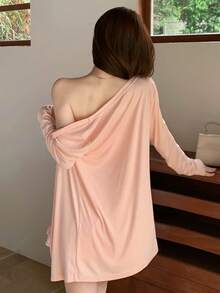 DAZY 2pcs Women Solid Color Tube Top And Jacket Set Vacation Blush Pink Autumn Cute - Pink - View 5