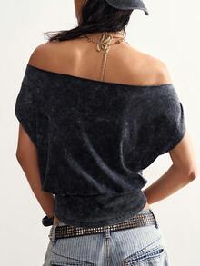 Bohemela Women's Casual Solid Color Knit T-Shirt, Summer Top Night Out Dark Grey - Black - View 7